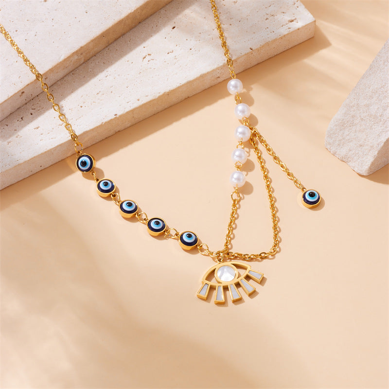 Vintage Fashion Stainless Steel Multi-Layer Irregular Heart Floral Bow Pendant Necklace