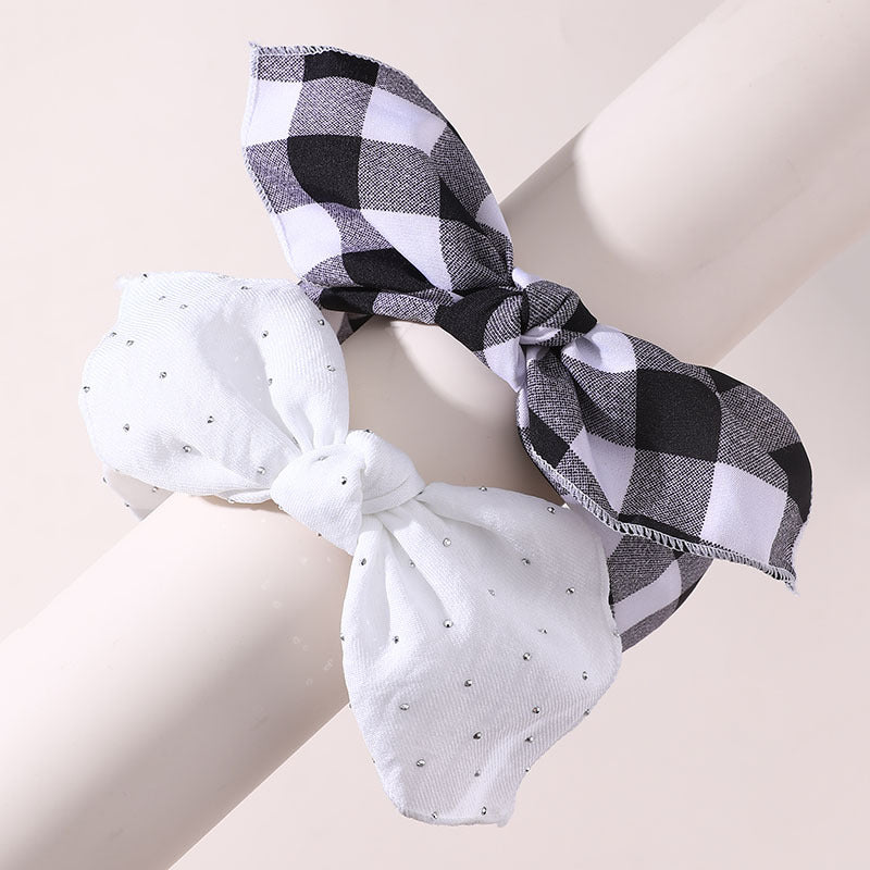 Set di cerchietti per capelli per bambini con motivo geometrico, a pois e a quadretti, fiocco con bordo in pizzo e rivestimento in resina