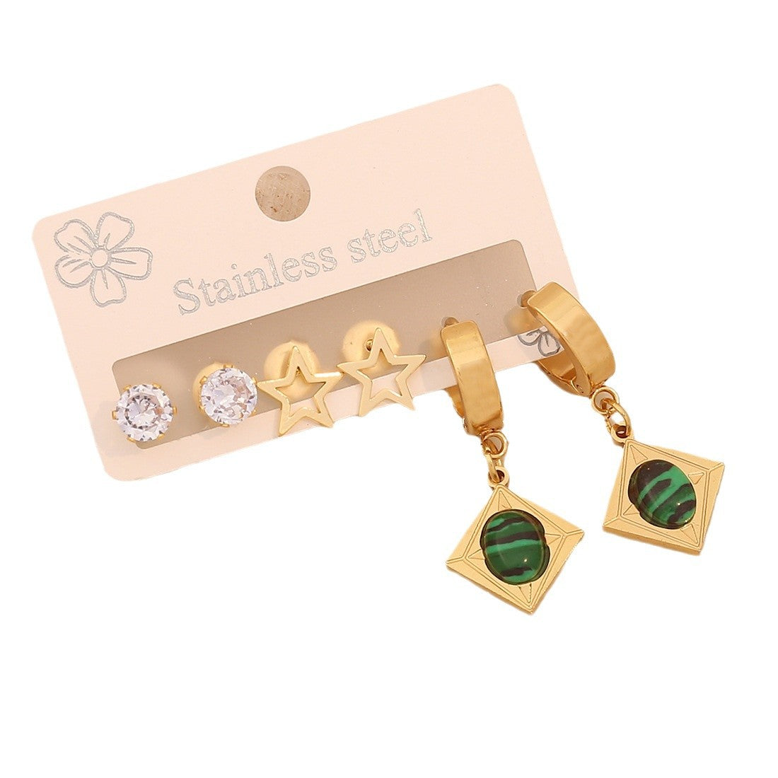 Orecchini vintage in acciaio inossidabile a forma di cuore e fiore con finitura placcata per donna