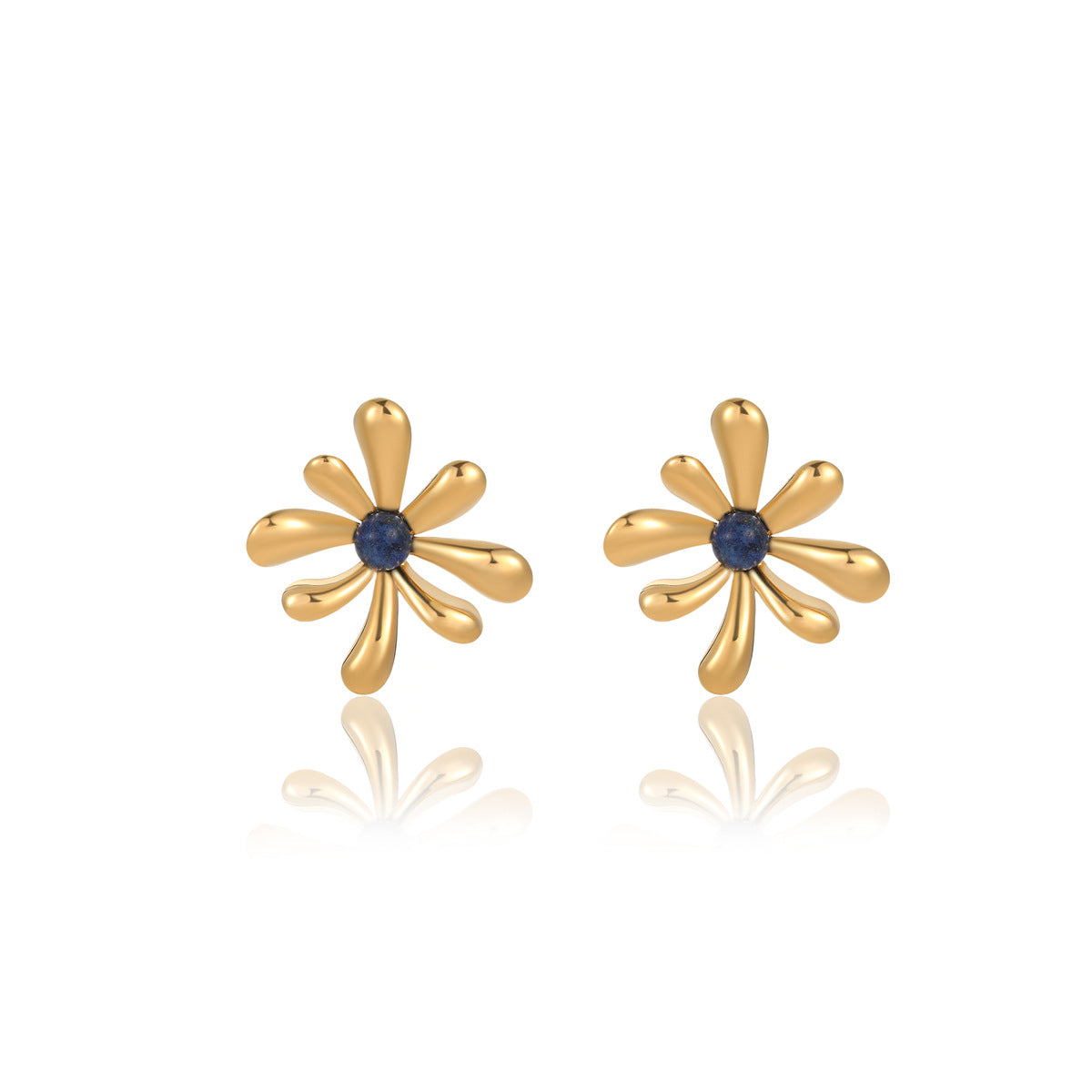 Pendientes Vintage de Acero Inoxidable con Forma de Girasol, Chapado en Oro de 18K e Incrustaciones de Piedras Naturales para Mujer