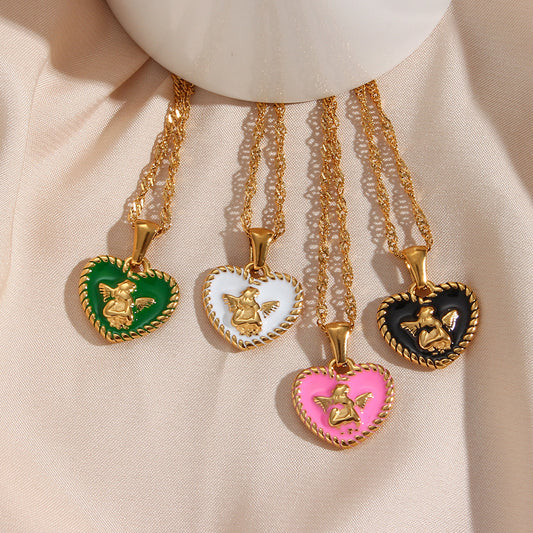 Vintage-Inspired Heart-Shaped Stainless Steel Pendant Necklace for Women with Plated Finish