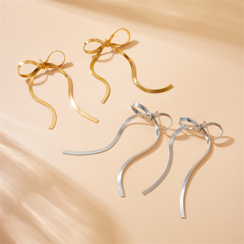 Minimalist Plated Stainless Steel Snake Chain Butterfly Drop Earrings