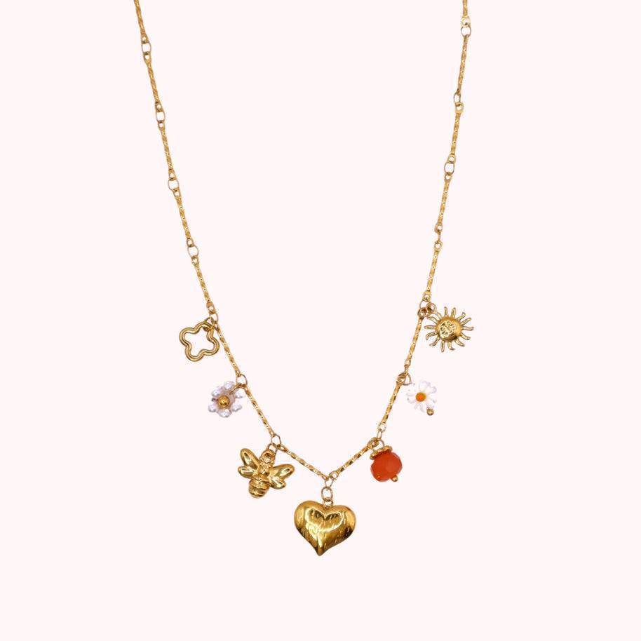 Collana Pendente Vintage a Stella in Acciaio al Titanio con Accenti di Perle e Catena a O Placcata Oro 18K per Uso Unisex