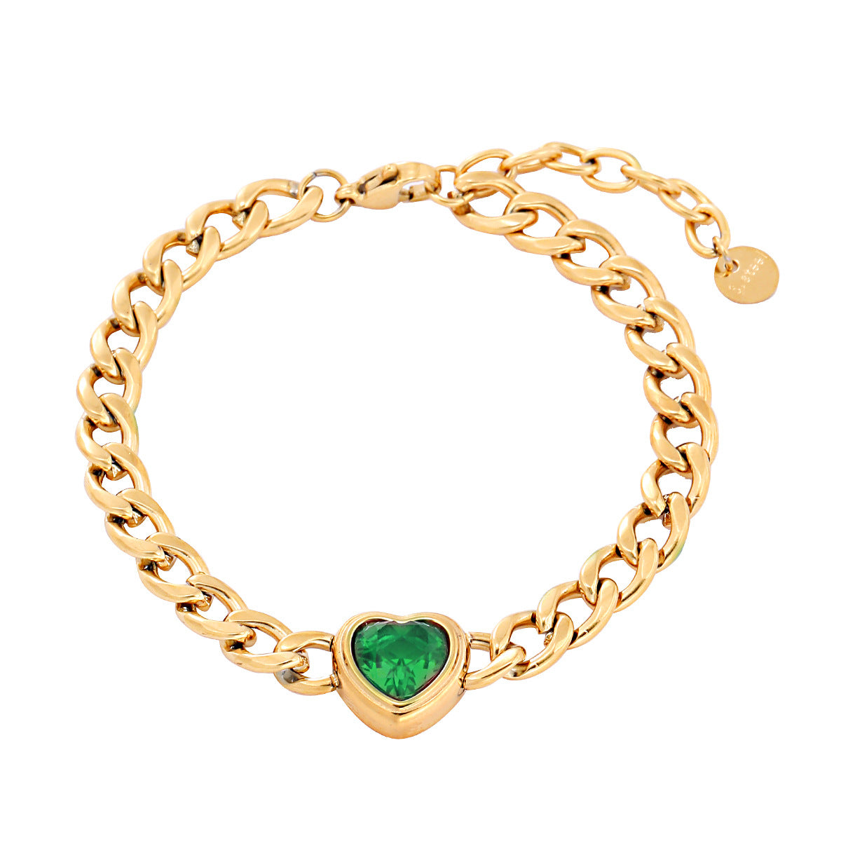 Fashionable Heart-Shaped Cubic Zirconia Titanium Steel Bracelet for Women with 18K Gold Vacuum Plating and Geometric Design