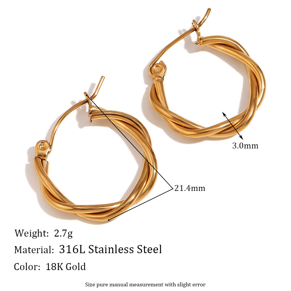 Fashionable Minimalist Geometric Hoop Earrings for Women Stainless Steel with 18K Gold Plating