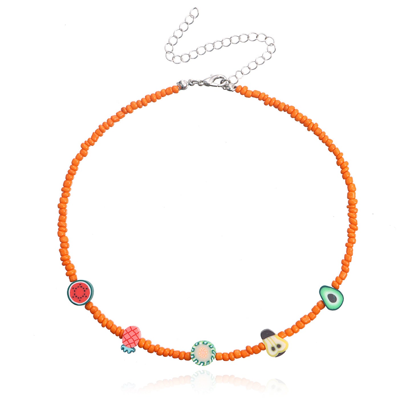 Colorful Fruit-Shaped Beaded Necklace for Women with Lemon and Watermelon Motifs, Fashionable and Cute Pendant Jewelry