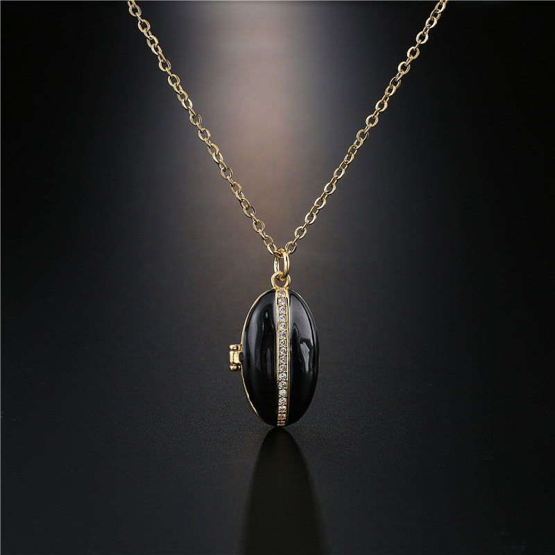 Geometric Drip Oil Shell Pendant Necklace with Micro-inlay on Cable Chain for Women