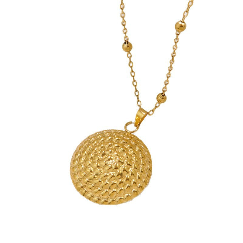 Set di collana e orecchini da donna in acciaio inossidabile con stampaggio geometrico rotondo minimalista