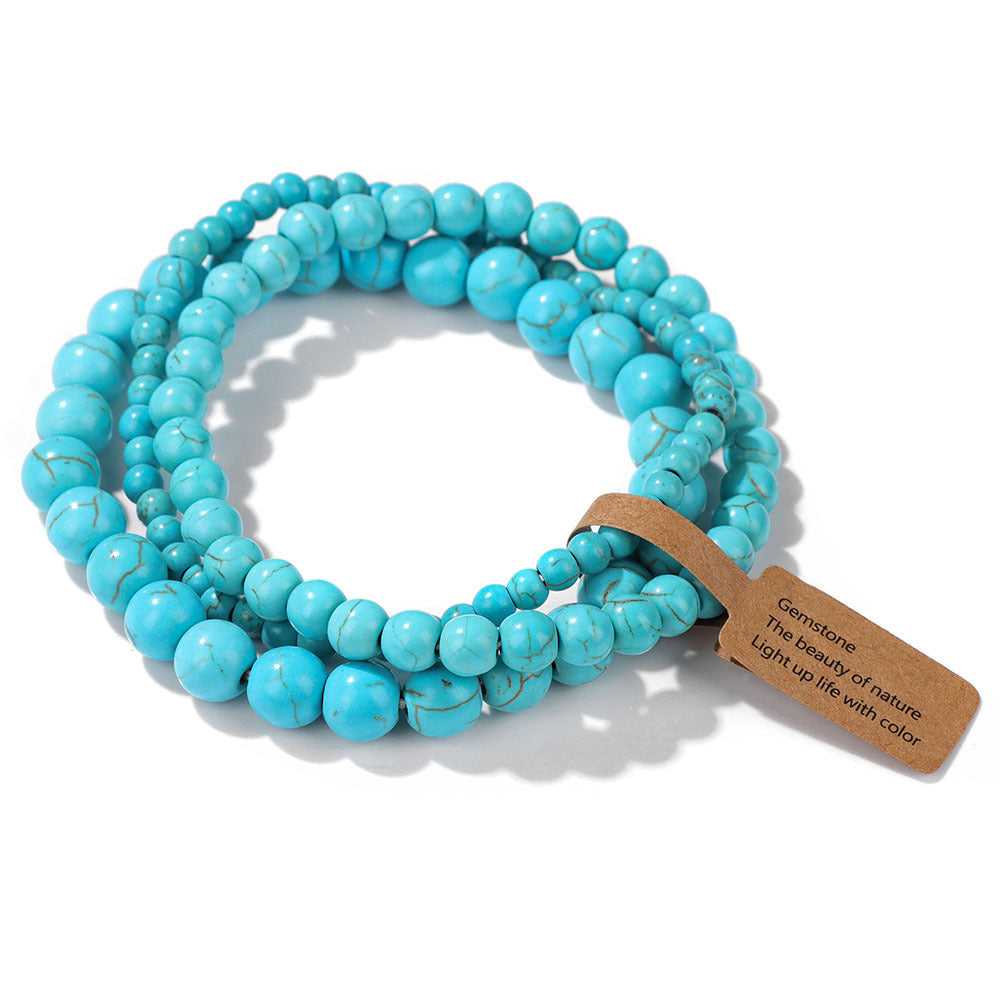 Vintage Minimalist Geometric Stone Beaded Stretch Bracelet Set Unisex Jewelry