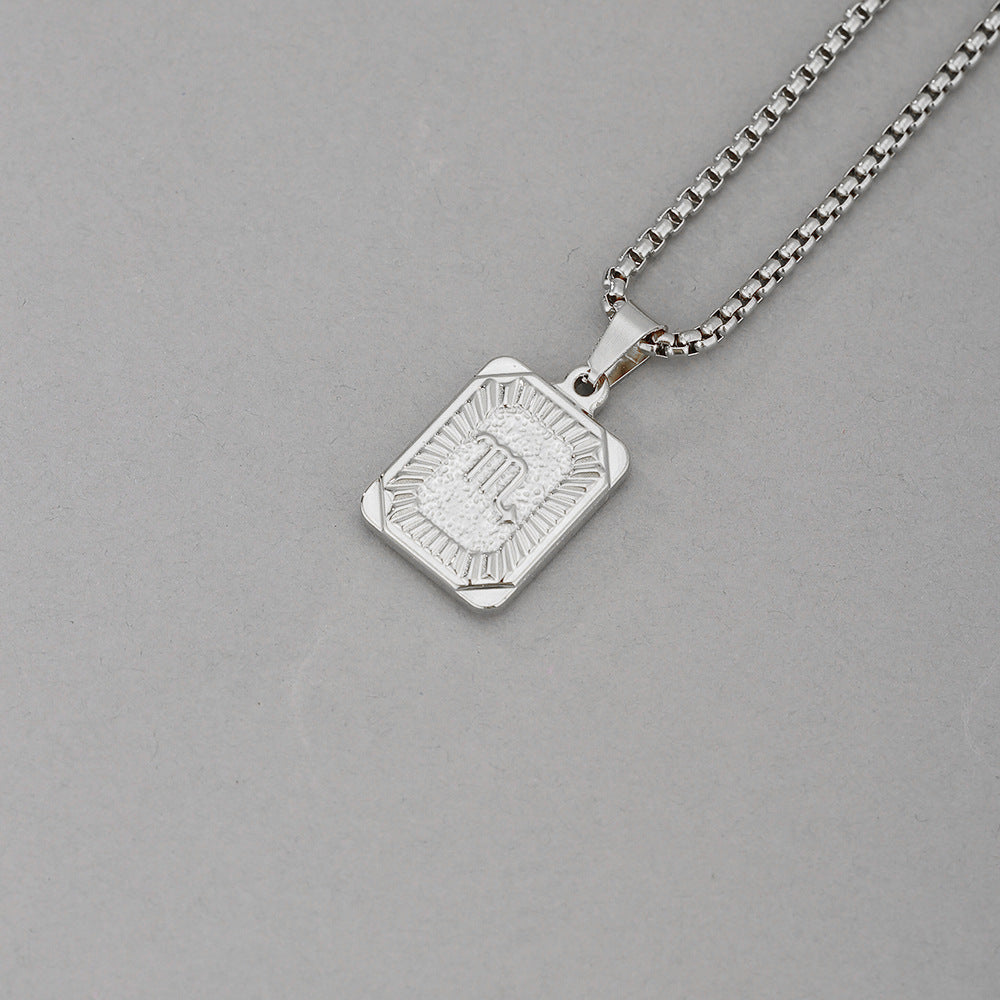 Collana con Pendente Zodiacale Geometrico Minimalista in Acciaio Inossidabile con Finitura Placcata per Uomo e Donna