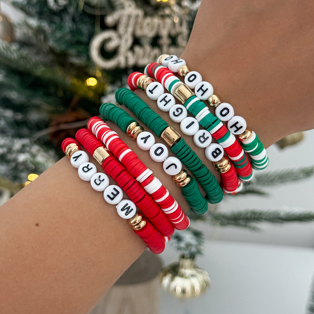 Minimalist Letter Resin Beaded Stretch Bracelet for Women