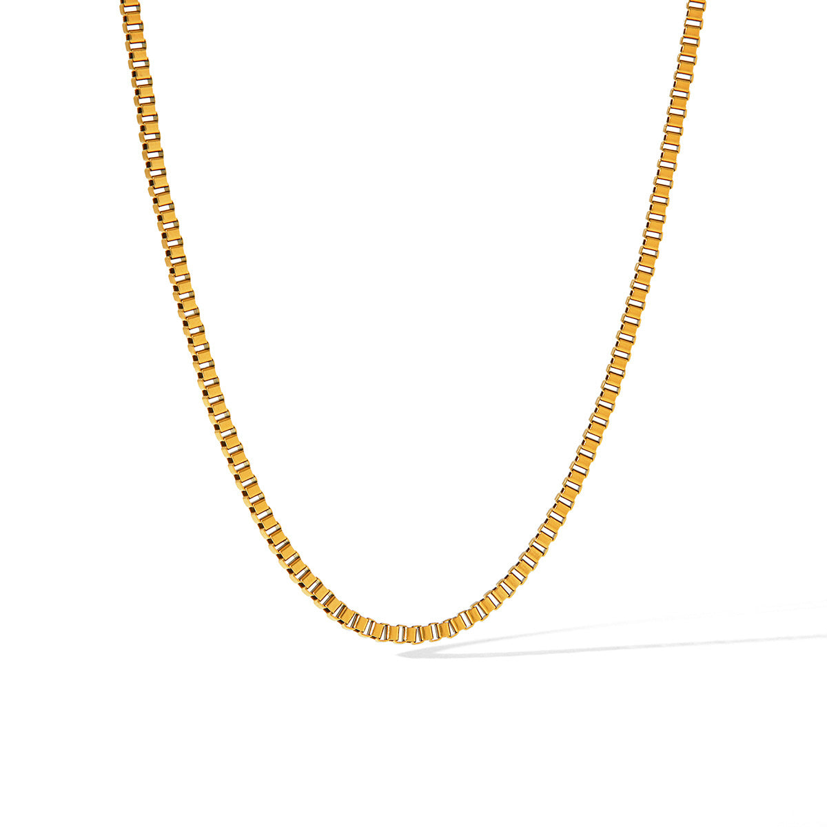 Minimalist Geometric Stainless Steel Gold-Plated Box Chain Necklace for Women, Hypoallergenic Titanium Steel Neck Chain, Fade-Resistant