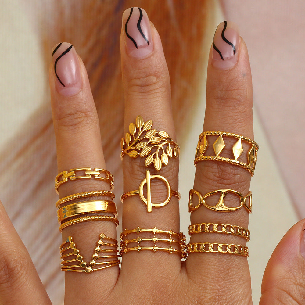 Fashion Geometric Open Adjustable Ring 18K Gold Plated Stainless Steel for Women