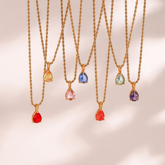 Collar de cuerda trenzada de acero inoxidable con colgante de pedrería en forma de lágrima, diseño geométrico vintage a la moda para mujer