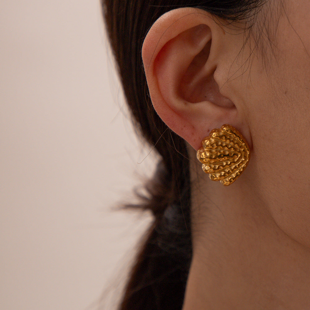 Trendy Natural Shell-Shaped Stainless Steel and Titanium Steel Plated Earrings