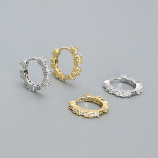 Orecchini a Cerchio Geometrici Minimalisti in Argento Sterling S925 con Intarsi in Strass, da Donna e da Uomo