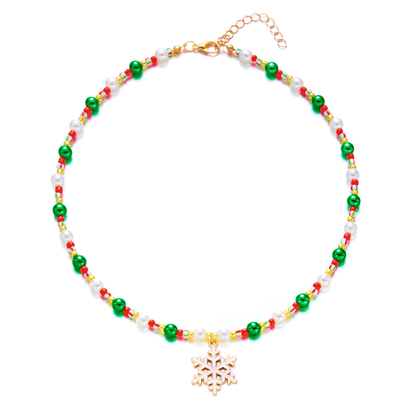 Collana Natalizia Casual da Donna con Ciondoli a Forma di Renna e Pupazzo di Neve Smaltati su Catena di Perline