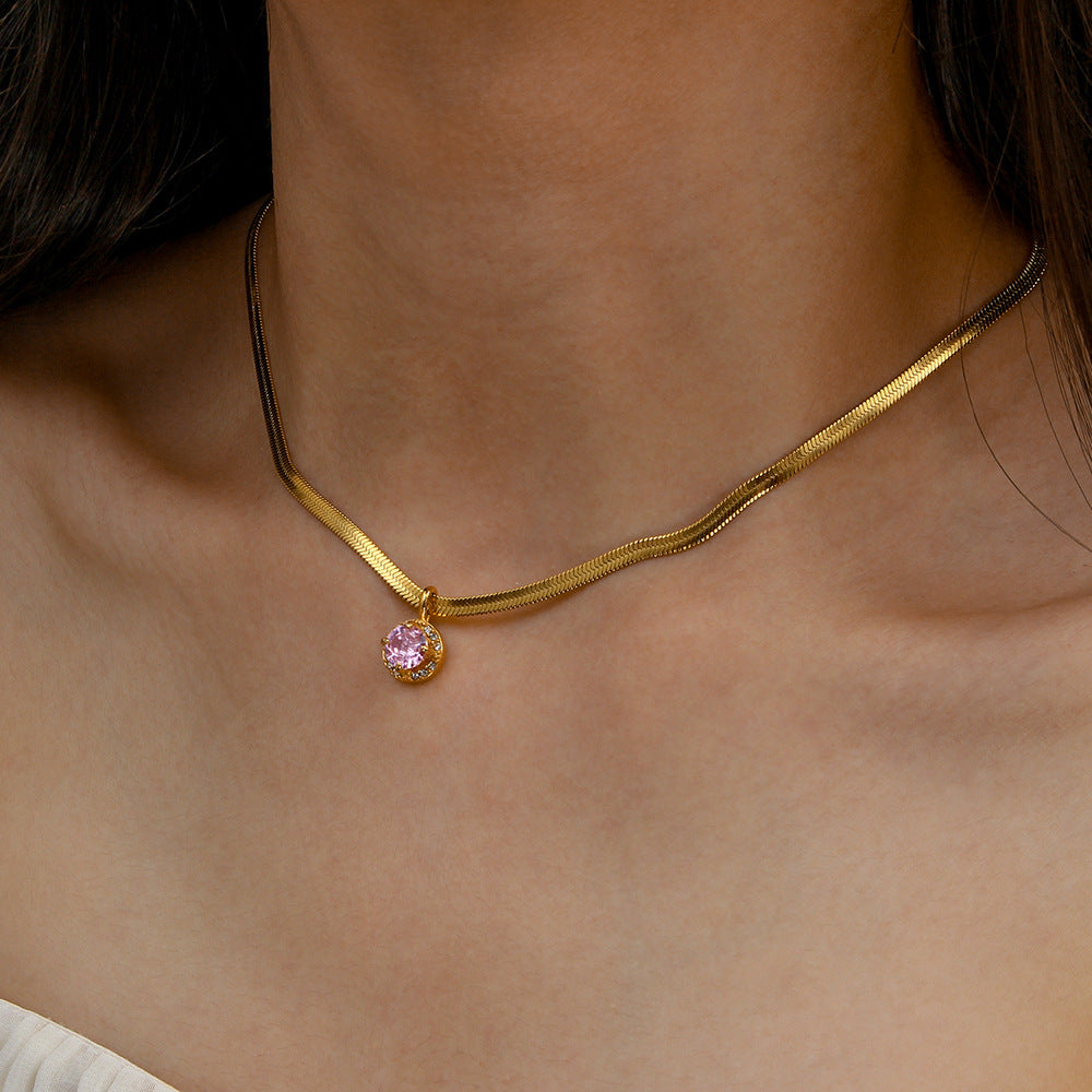 Fashionable Geometric Stainless Steel Pendant Necklace with Rhinestone Accents for Women