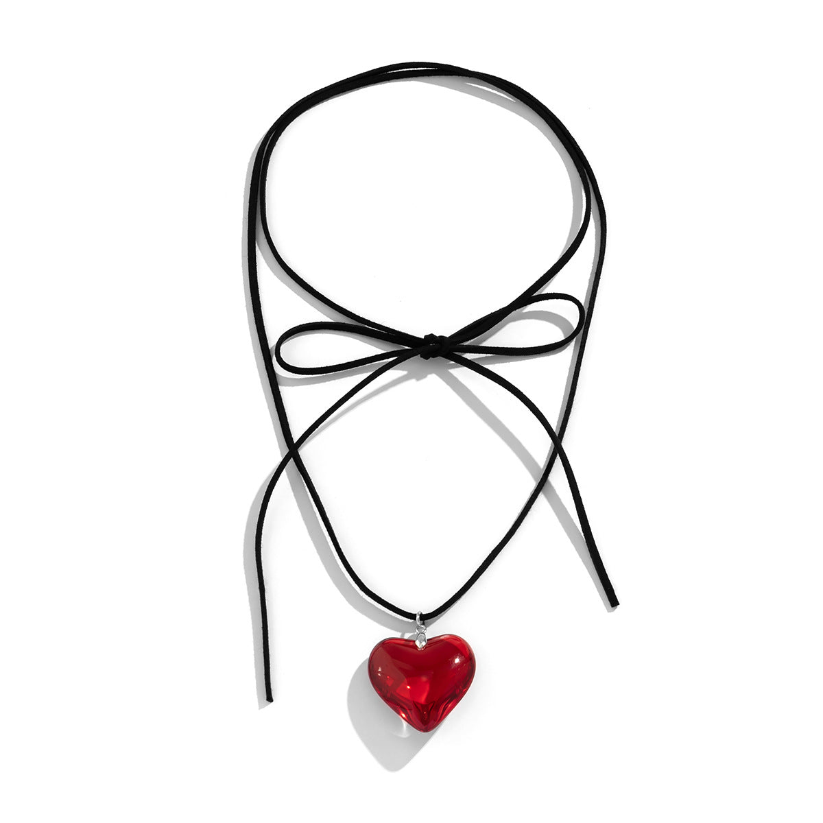 Sweet and Edgy Heart-Shaped Alloy Pendant Necklace with Plated Finish, Long Tassel Design on Velvet Wax Cord for Women