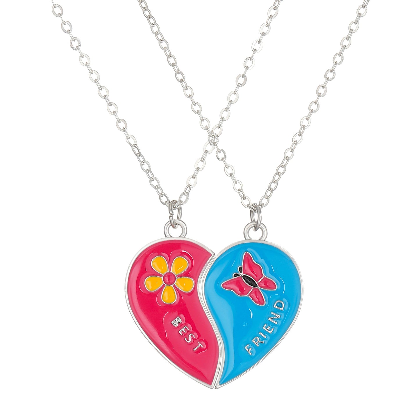 Collana da donna placcata in lega di zinco con cuore geometrico arcobaleno