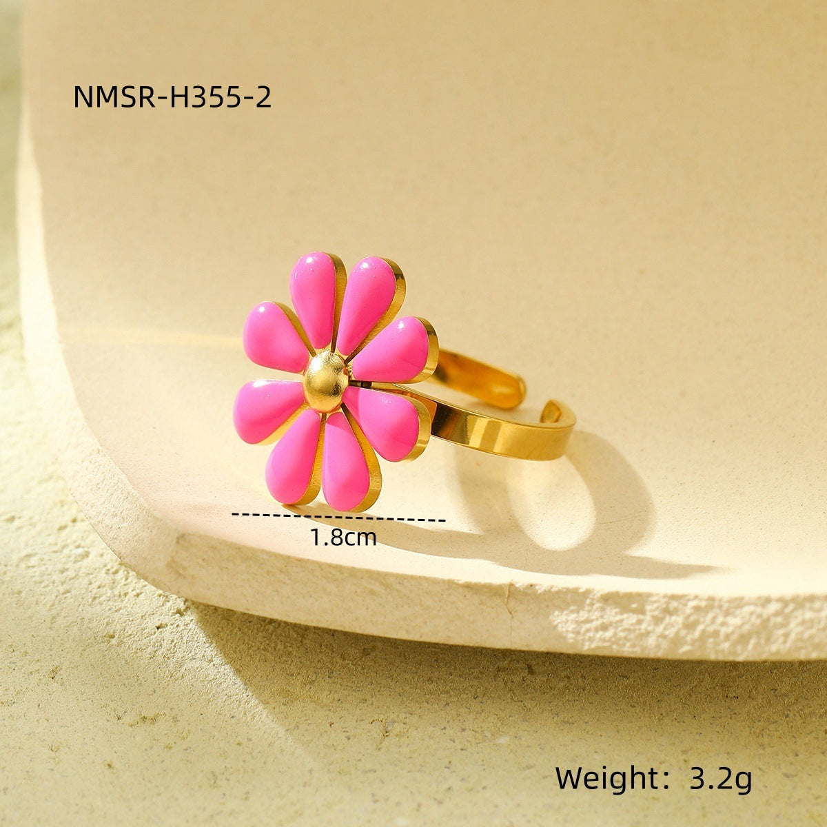 Anillo minimalista de acero de titanio con forma de margarita para mujer con acabado esmaltado, joyería de moda hipoalergénica y resistente a la decoloración