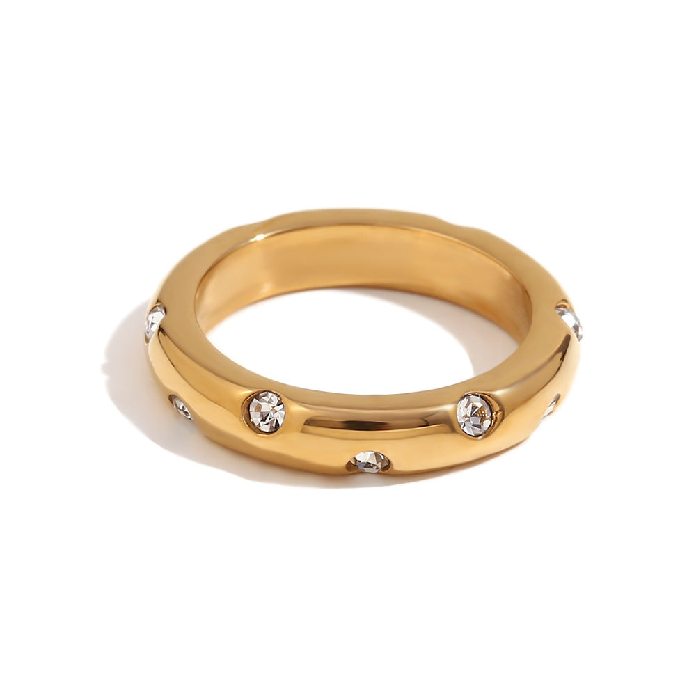 Anello in acciaio inossidabile da donna con fiore minimalista e forma geometrica placcato in oro 18K