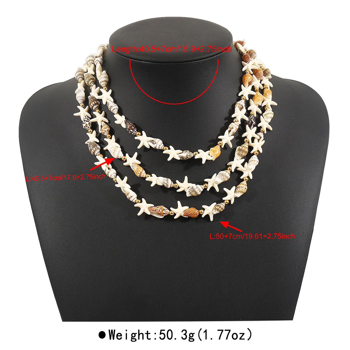 Set di collana con conchiglia a stella bohémien e ciondolo a stella da donna con catena in lega e dettagli in resina