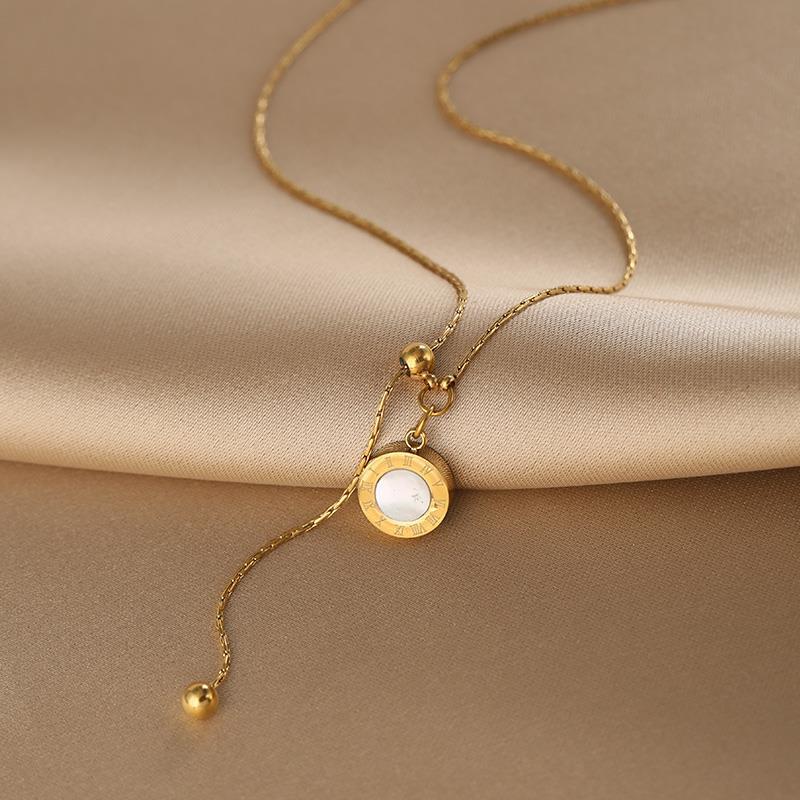 Minimalist Geometric Titanium Steel Pendant Necklace with Plated Finish Adjustable Snake Chain for Women and Men