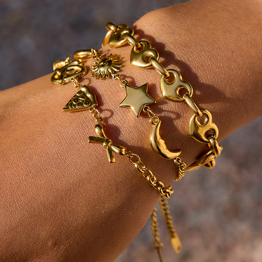Pulsera minimalista de acero inoxidable con forma de corazón y acabado chapado para mujer, joyería de lujo ligera