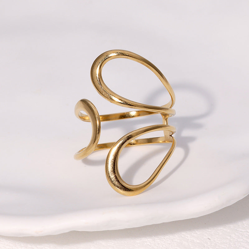Minimalist Geometric Open Adjustable Stainless Steel Ring with 18K Gold Plating for Women