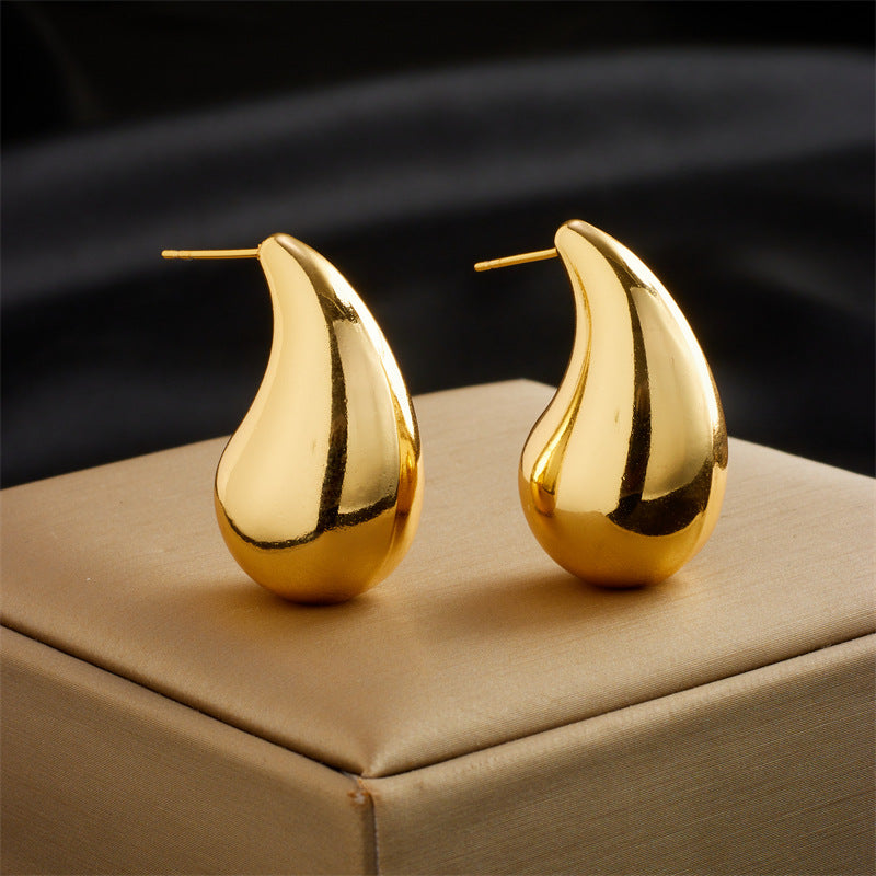 Pendientes Minimalistas Geométricos Irregulares en Forma de Gota de Agua de Acero de Titanio con Baño de Oro para Mujer