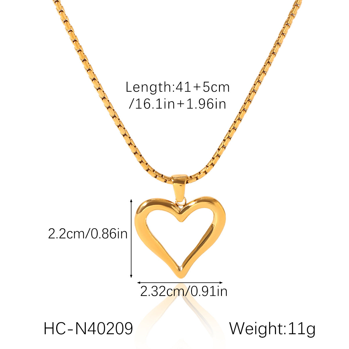 Collana con ciondolo a cuore vuoto in acciaio inossidabile placcato oro 18 carati per donna