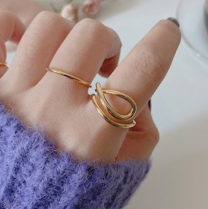 Minimalist 925 Sterling Silver Geometric Polished Curved Open Ring