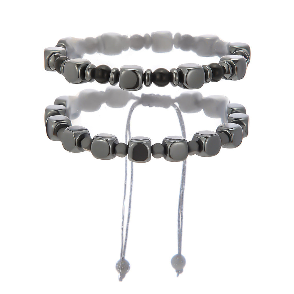 Handmade Geometric Round Hematite Bracelet for Men and Women Adjustable Fashion Casual Jewelry