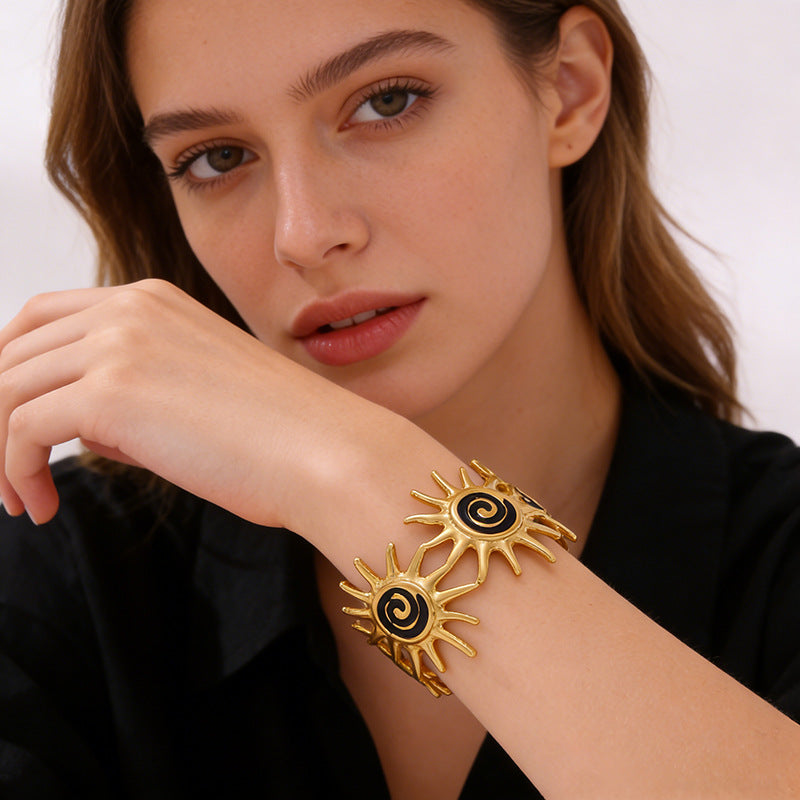 Elegant Stainless Steel Sun Turbine Drip Oil Enamel Bracelet