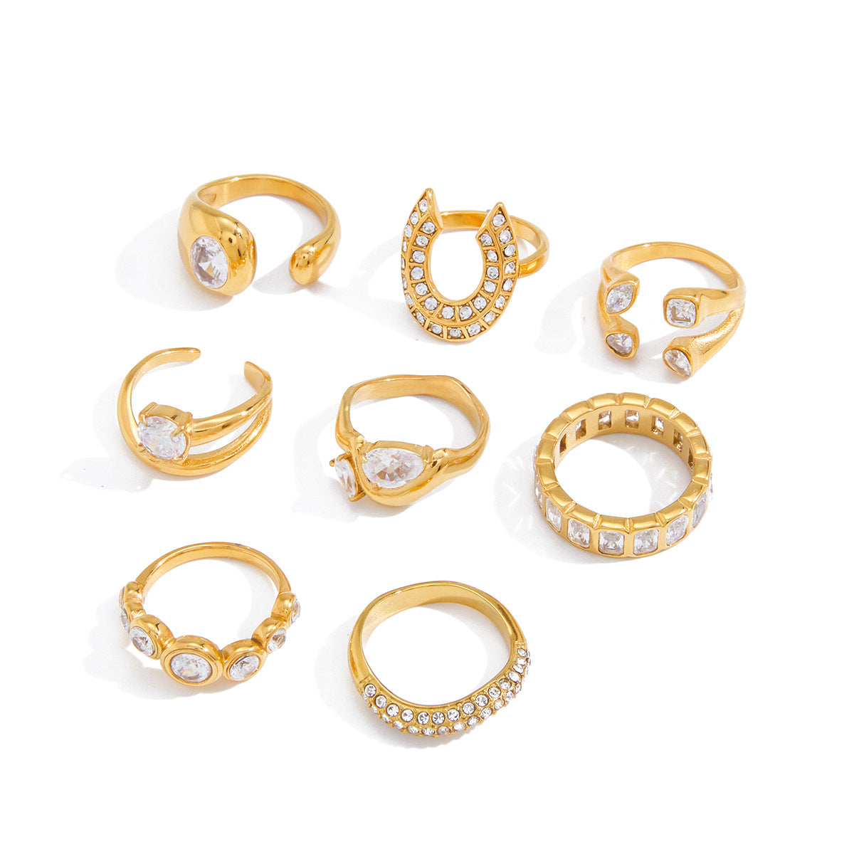 Elegant Geometric Cubic Zirconia Inlay PVD Stainless Steel Ring for Women
