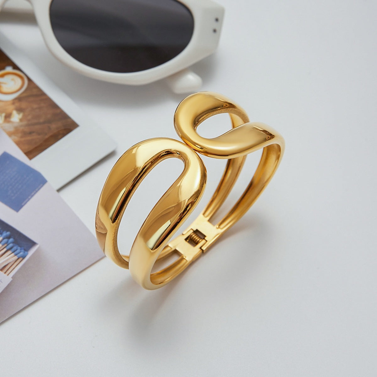 Geometric Stainless Steel Plated Open Cuff Bracelet