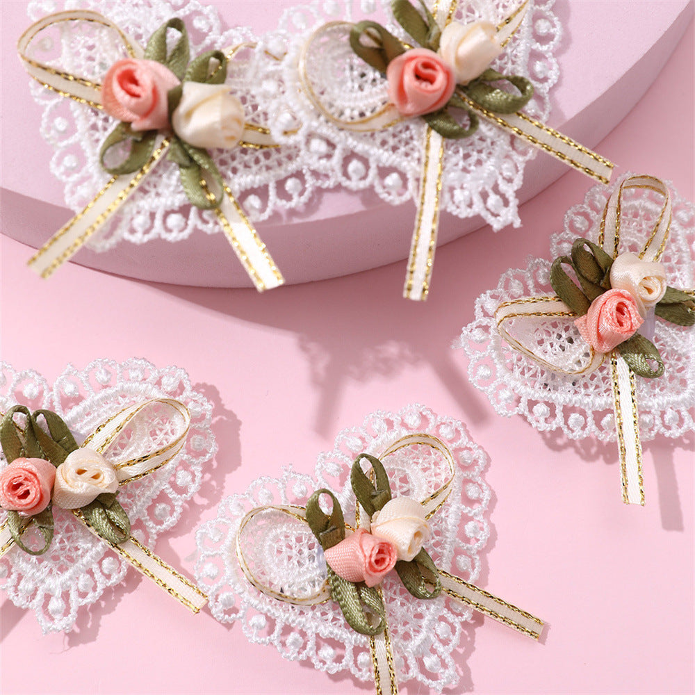 Set di fermagli per capelli per bambini in tessuto con cuore dolce e fiocco floreale