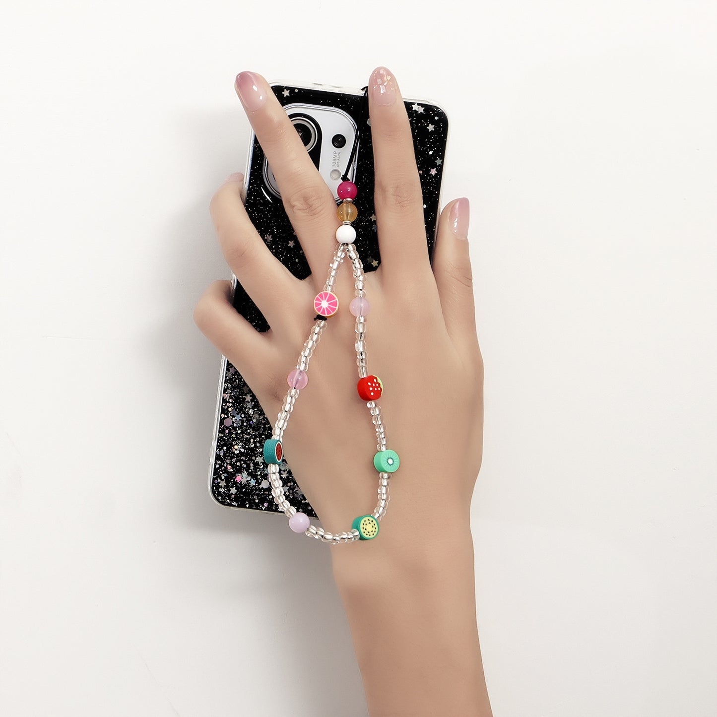 Sweet Fruit Pattern Alloy Plated Handmade Beaded Phone Strap