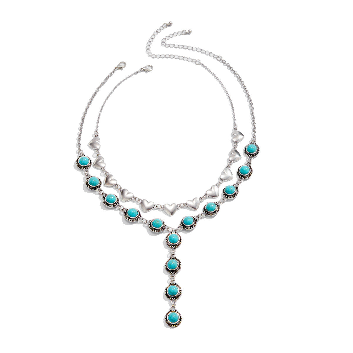 Punk Alloy Cross Heart Turquoise Pendant Necklace Plated Ball Chain Women's Jewelry
