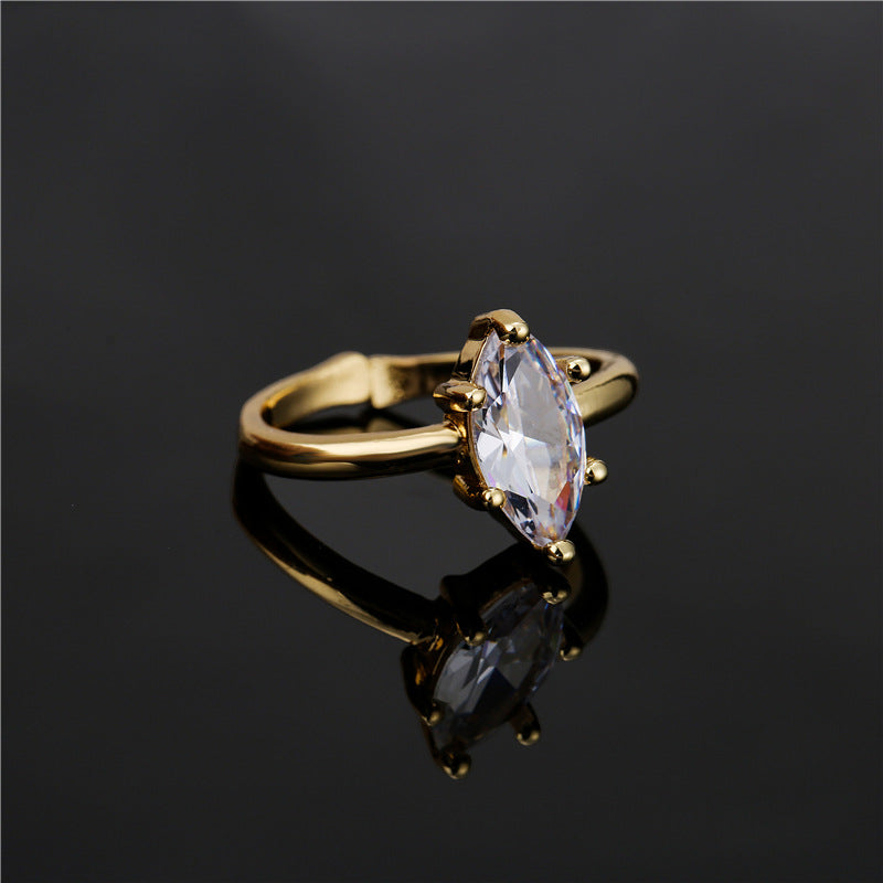 Sweet 18K Gold Plated Geometric Brass Ring with Micro-Inlaid Cubic Zirconia