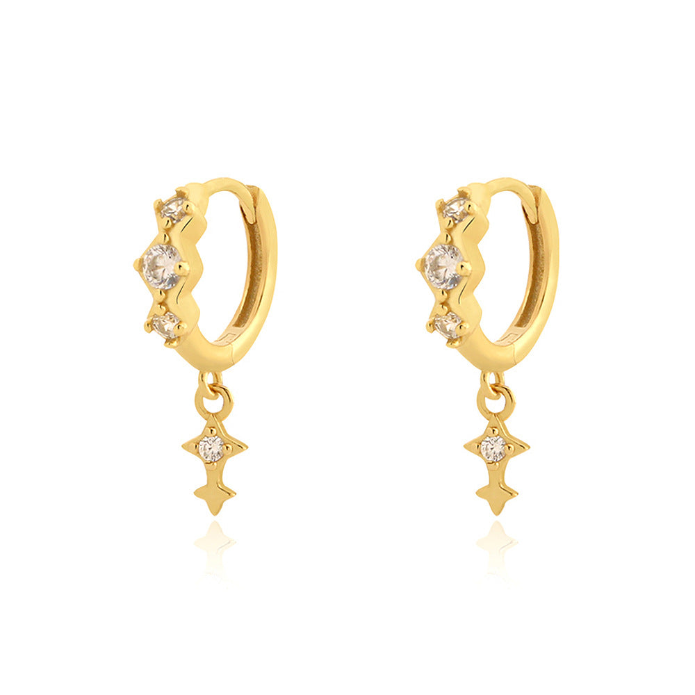 Pendientes de plata de ley S925 geométricos minimalistas con incrustaciones de pedrería para mujer