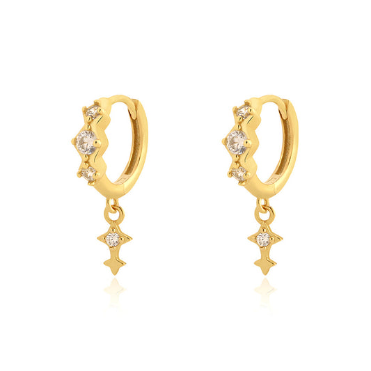 Minimalist Geometric S925 Sterling Silver Stud Earrings with Rhinestone Inlay for Women