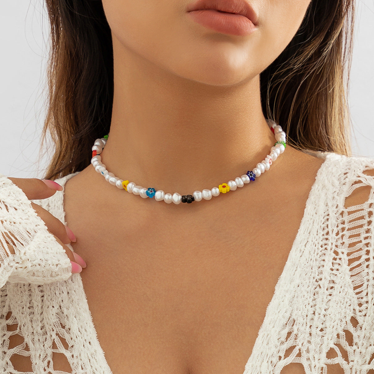 Bohemian Minimalist Sweet Floral Resin Ball Chain Necklace for Women