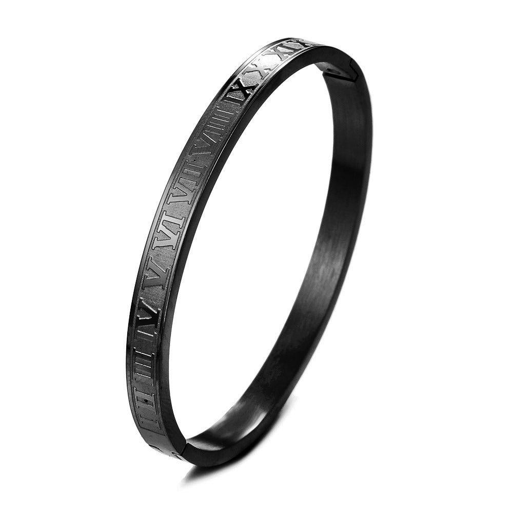 Classic Geometric Letter Number Stainless Steel Plated Cuff Bracelet