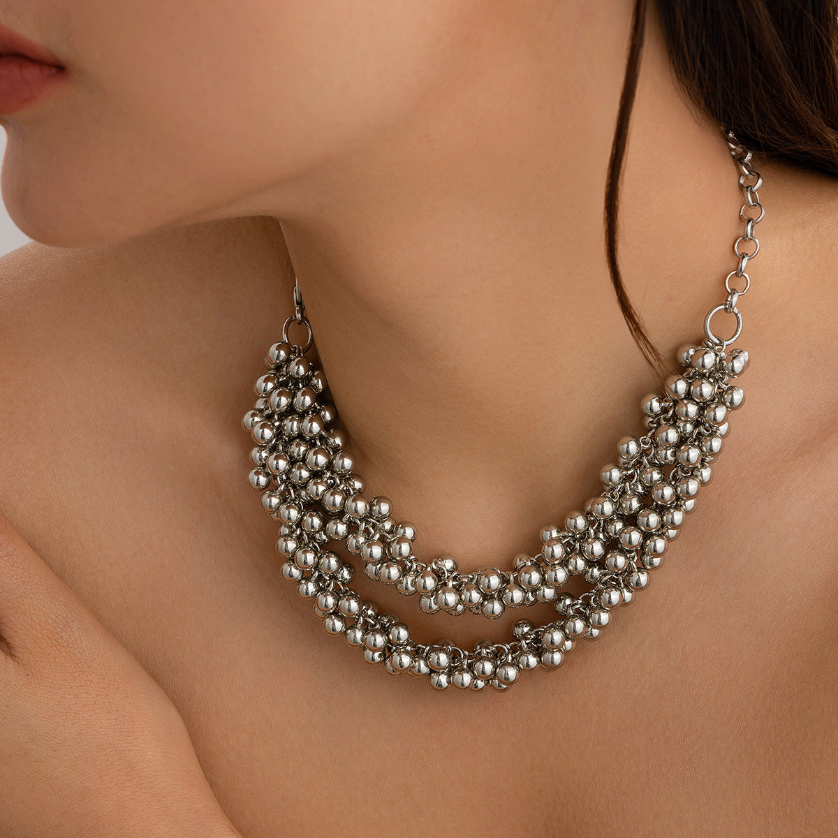 Exaggerated Geometric CCB Ball Pendant Necklace with Plated Finish for Women