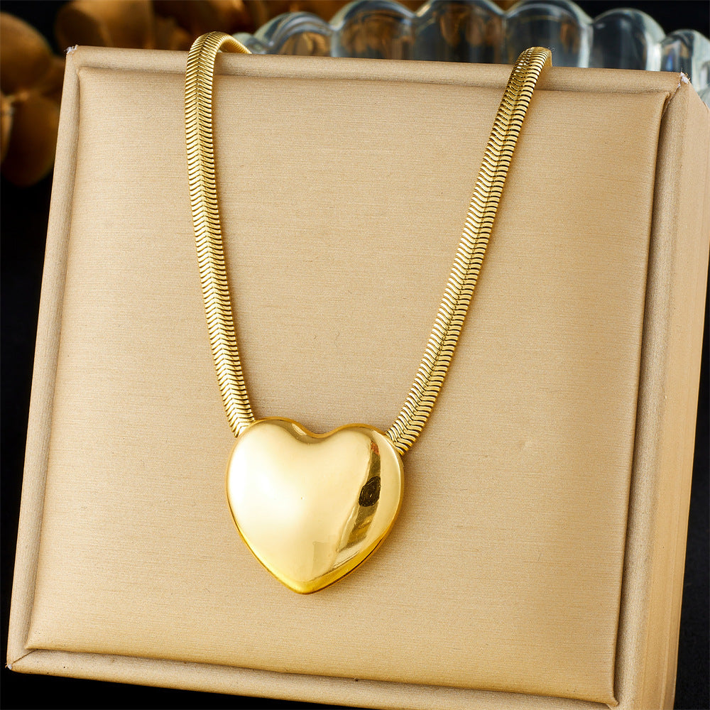 Minimalist Gold Plated Stainless Steel Layered Necklace with Heart Floral and Geometric Pendants