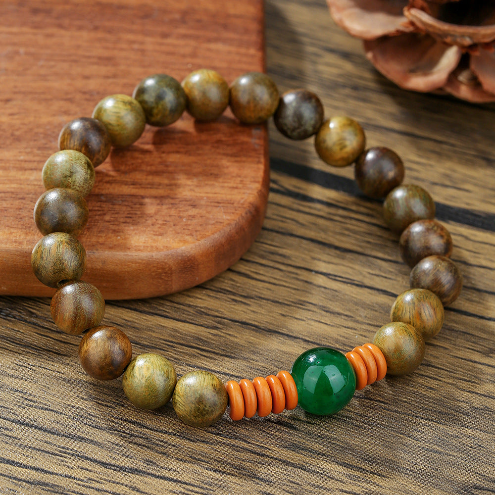 Unique Geometric Round Wood and Agate Beaded Bracelet for Women and Men