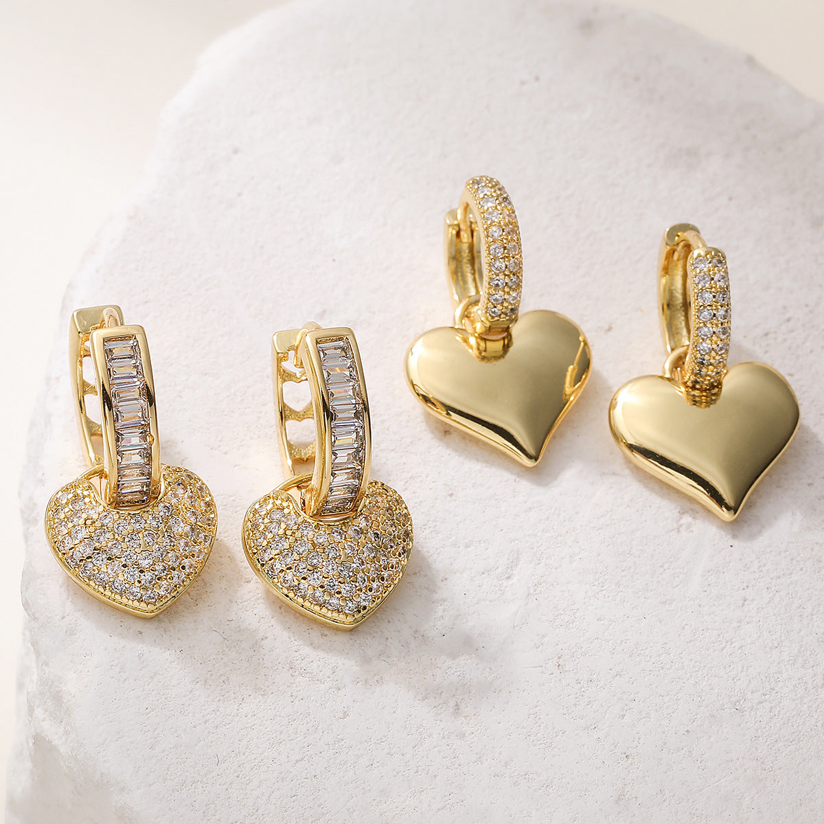 Elegant Minimalist Heart Gold Plated Brass Cubic Zirconia Earrings for Women