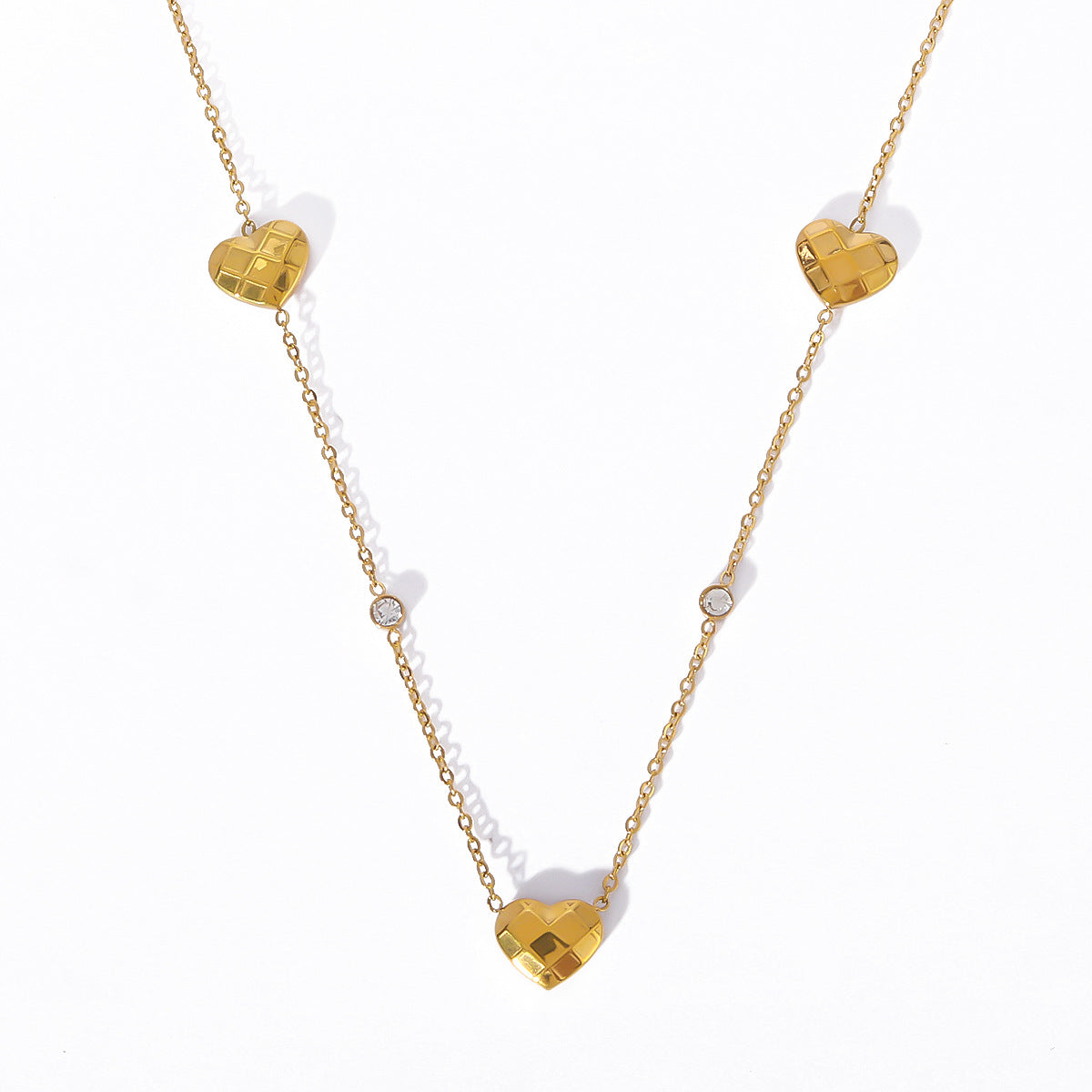 Geometric Heart Pendant Necklace for Women Stainless Steel with 18K Gold Plating and Zircon Inlay